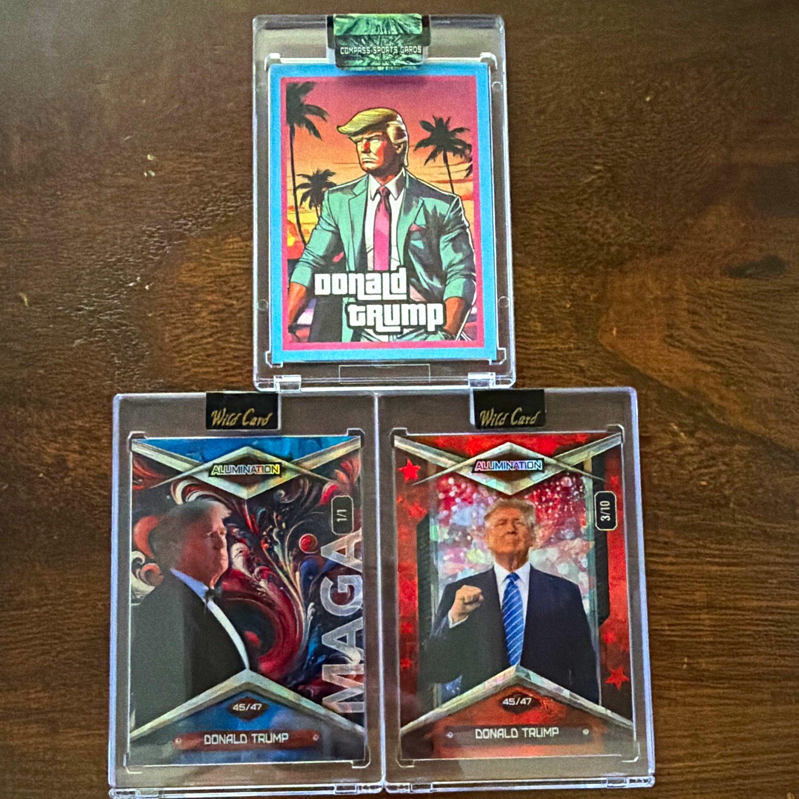 Wild Card - Donald Trump MAGA Card #45/47 Lot of 3 - 1/1, 3/10 and GTA Custom