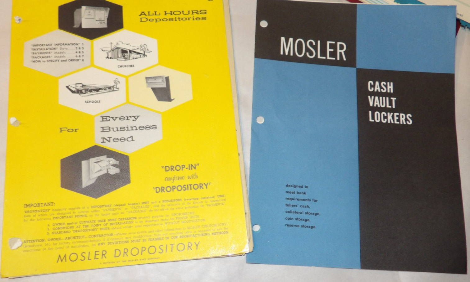 VINTAGE 1960s-70s MOSLER DRIVE-IN/WALK-UP WINDOW BROCHURES & PARTS CATALOGS +++