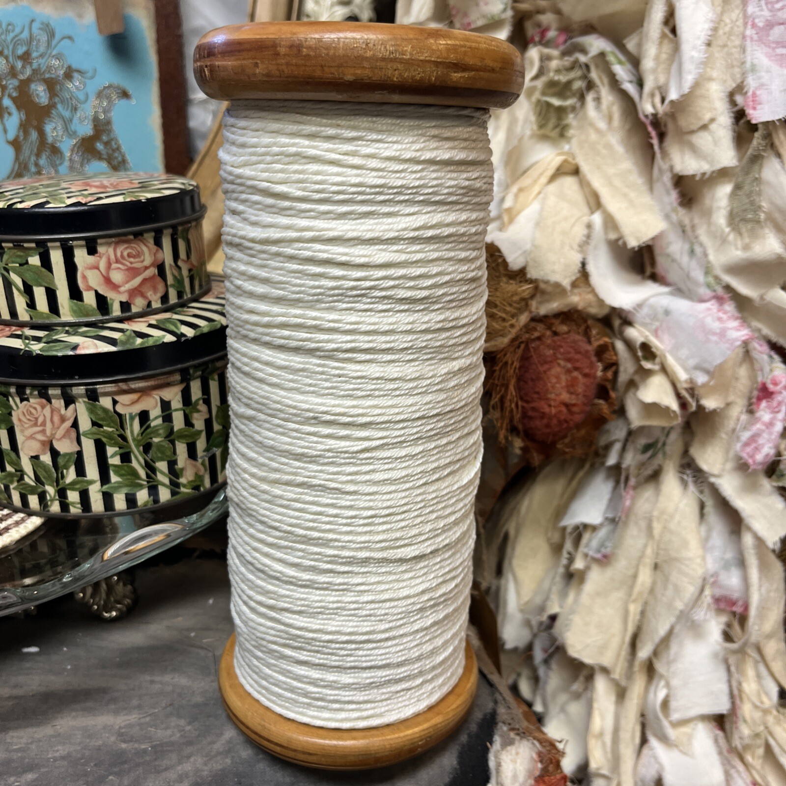 Antique 9.5” Spool Sewing PRIMITIVE Yarn Twine 1900s Wood Industrial French
