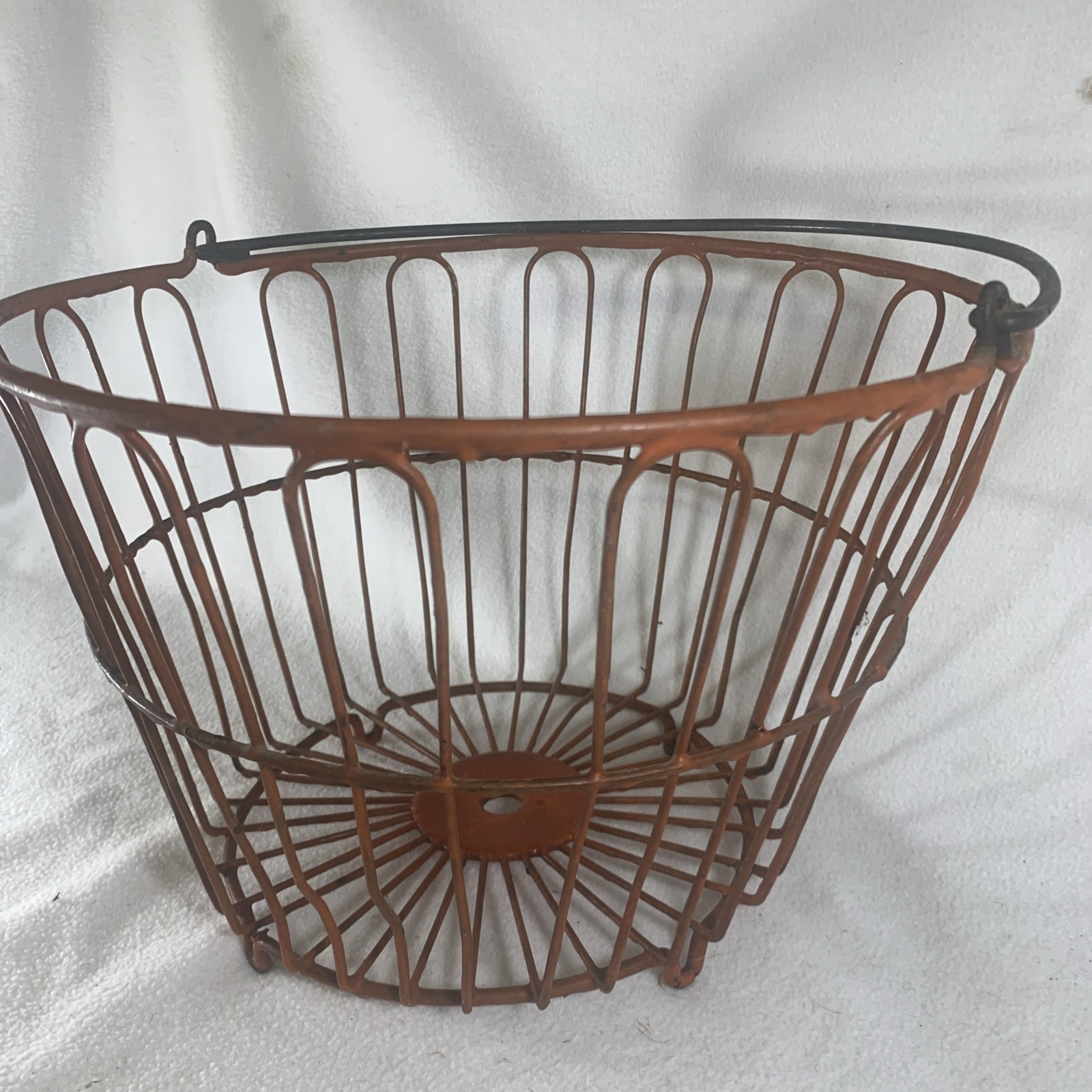 Vintage Farm Orange Coated Metal Wire Egg Gathering Basket