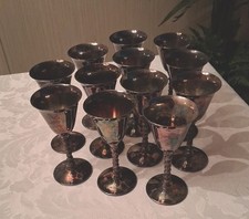 Vintage F.B. ROGERS 12 Silver-plate Cordial Twisted Stem Goblets Italy 1960-70s picture