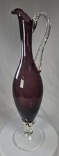 VTG hand-blown 1960s Art Glass Retro Italy Empoli Amethyst Glass Jug Ewer 14