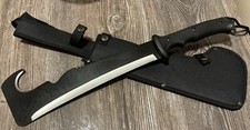 20” Tactical Machete Black Full Tang Swat Stealth Nylon Sheath Hook Saw Back picture
