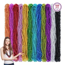 144PCS Mardi Gras Beads, 12 Colors Mardi Gras Beads Bulk, 33'' 7mm Mardi Gras picture