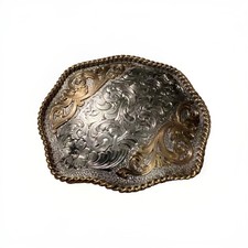Vintage Rare Montana Silversmith Belt Buckle Two-tone Sterling Silver Plate Lg picture