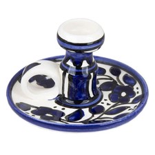 Hand Painted Armenian Ceramic Single Candle Holder - Blue - From the Holy Land picture
