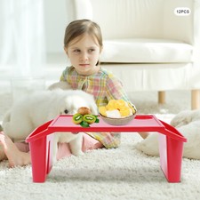 Rectangle 12 Pcs Kids Portable Plastic Breakfast Laptop Trays W/Side Pockets picture