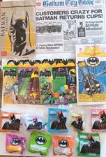 HUGE Batman Collectibles, 9 Toys, 2 Bags, 4 HM Boxes, Placemat  - ALL MINT picture