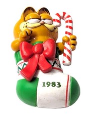 Vintage 1983 Enesco Christmas Ornament Garfield with a Christmas Green Stocking picture