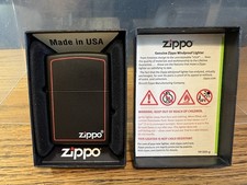 ZIPPO REGULAR BLACK W/RED LIGHTER MINT IN BOX NEW NEVER USED MADE USA RARE HTF picture