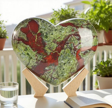 Natural Dragon Bloodstone Heart Love Carved Palm Stone Healing Quartz Crystal picture