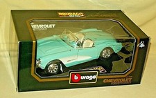CORVETTE 1957 BBURAGO CHEVY CONVERTIBLE MINT BLUE WHITE COD 3024 DIECAST BURAGO* picture