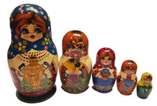 Vintage RUSSIAN NESTING DOLLS 5 Doll Set 2002 Ukraine Signed picture