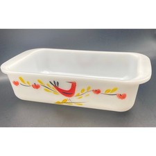 VTG Very Rare Fire King Distelfink Milk Glass Pan Red Bird Anchor Hocking *READ* picture