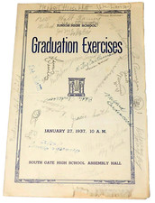 1937 South Gate Jr. High School Graduation Exercises Pprogram Autographed picture