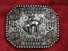 RODEO☆X~TREME☆1979☆Bronc Riding CHAMPION TROPHY BUCKLE☆Miles City Montana☆995 picture