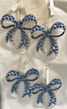 Set of 4 Faceted Jewel Bow Ornaments BLUE by Valerie Parr Hill  NEW Sold Out picture