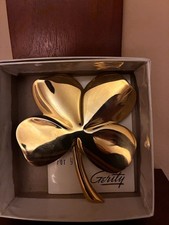 Vtg 1984 Gerity 24K Gold-Plated Four-leaf Clover Shamrock Paperweight ☘️ picture