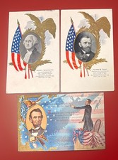 3 Antique Presidential Patriotic Postcards Lincoln Washington Grant 1909 picture