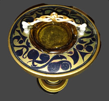 Vintage Hollywood Regency Cast Iron Floor Ashtray Stand Amber Glass Mid Century picture