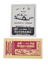 Vtg 80s MAGNUM P.I. FERRARI + TICKET Car Show Sticker Hotrod World of Wheels picture