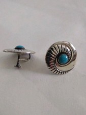 Vintage NAVAJO  STERLING Silver TURQUOISE ScewBack EARRINGS Concho picture