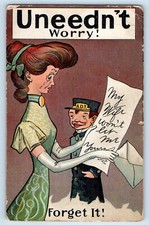 1910 Uneedn't Worry Crying Woman My Wife Won't Let Me Yours Forget It Postcard picture