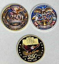 3pc USA 250th Anniversary Challenge Coin Set 1776-2026 Commemorative Medals Lot picture