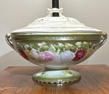 Antique RS Prussia Hand Painted Floral Pedestal Bowl Tureen w Associated Lid picture