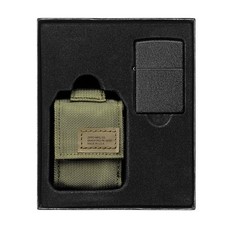 Zippo Tactical Pouch (OD Green) and Black Crackle Windproof Lighter Gift Set picture