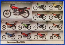 1973 Kawasaki Product Line-Up 2pg Print Ad Japanese Vintage Motorcycle Wall Art picture