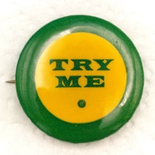 Vintage TRY ME Pinback Button 1960s Psychedelic Hippie Counterculture Free Love picture