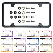 Fit Audi Stainless Steel 4 Holes Slim License Plate Frame with Metal Cap A4 A5 picture