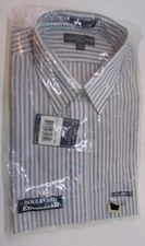 NWT Men's 17 - 32/33 Boulevard Expanding Collar White Blue Striped Long Sleeve picture