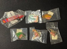 Vintage 1990s Coca-Cola Dinosaur Epoxy Pin Set (5) T-Rex Brontosaurus (+truck) picture