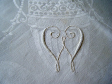 Antique 19c banquet square tablecloth Irish linen damask w mono W   82