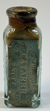 Antique c1890s Dr Marshall’s Catarrh Snuff Bottle Full Labels Contents Cork picture