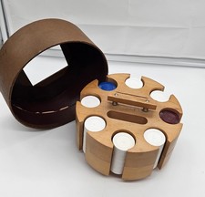 Vintage Wooden Poker Chip Carousel Rotating Rack with Chips and Cover MCM picture