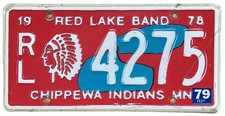 Vintage Minnesota 1978 1979 Red Lake Band Chippewa Indians Tribal License Plate picture