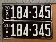 1920 California license plate pair 184-345 YOM DMV HIGH QUALITY RESTORED 23995 picture