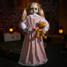 Halloween Animatronic Doll, Light Up Eyes, Sound Activated, 3ft Creepy picture