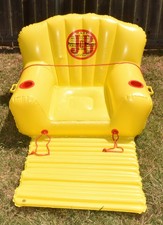 Vtg J&B Inflatable Outdoor Pool Lounge Float w Pump 2 Cup Holders Foot Rest NEW picture