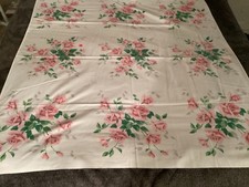 Vintage Pink Roses Tablecloth Wilendur 42” X 45 picture