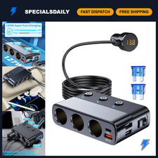 7-in-1 Cigarette Lighter Splitter, 3-Socket Car Adapter with PD 30W Type-C Charg picture