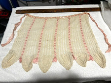 Vintage White Hand Sewn/Crochet Pink Ribbon Apron Kitsch Mid Century picture