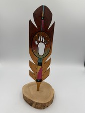 Hopi Carved Wood Bear Paw Prayer Feather Buddy Tubinaghtewa 2002  Signed  picture