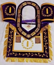 MASONIC GRAND LODGE JUNIOR WARDEN HAND EMBROIDERED APRON CUFFS WITH COLLAR picture