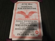 VINTAGE WWI WORLD WAR 1 NATIONAL WAR SAVINGS DAY  WSS FIGHT FOR YOU EAGLE POSTER picture