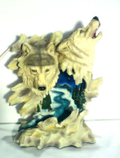 Silver Wolf Spirit~Snowy Creek at Night Howling~3D table night Lite lamp~vintage picture