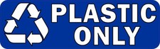 StickerTalk Plastic Only Recycle Vinyl Sticker 10x3 Blue Bin Label picture